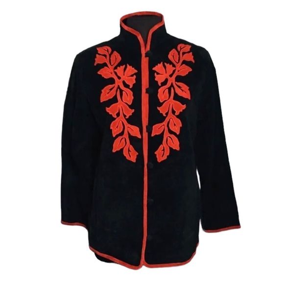 louis dell’olio Jackets & Blazers - LINEA by Louis Dell'Olio Black Leather Jacket Sz S Leather Suede Black Red EUC!